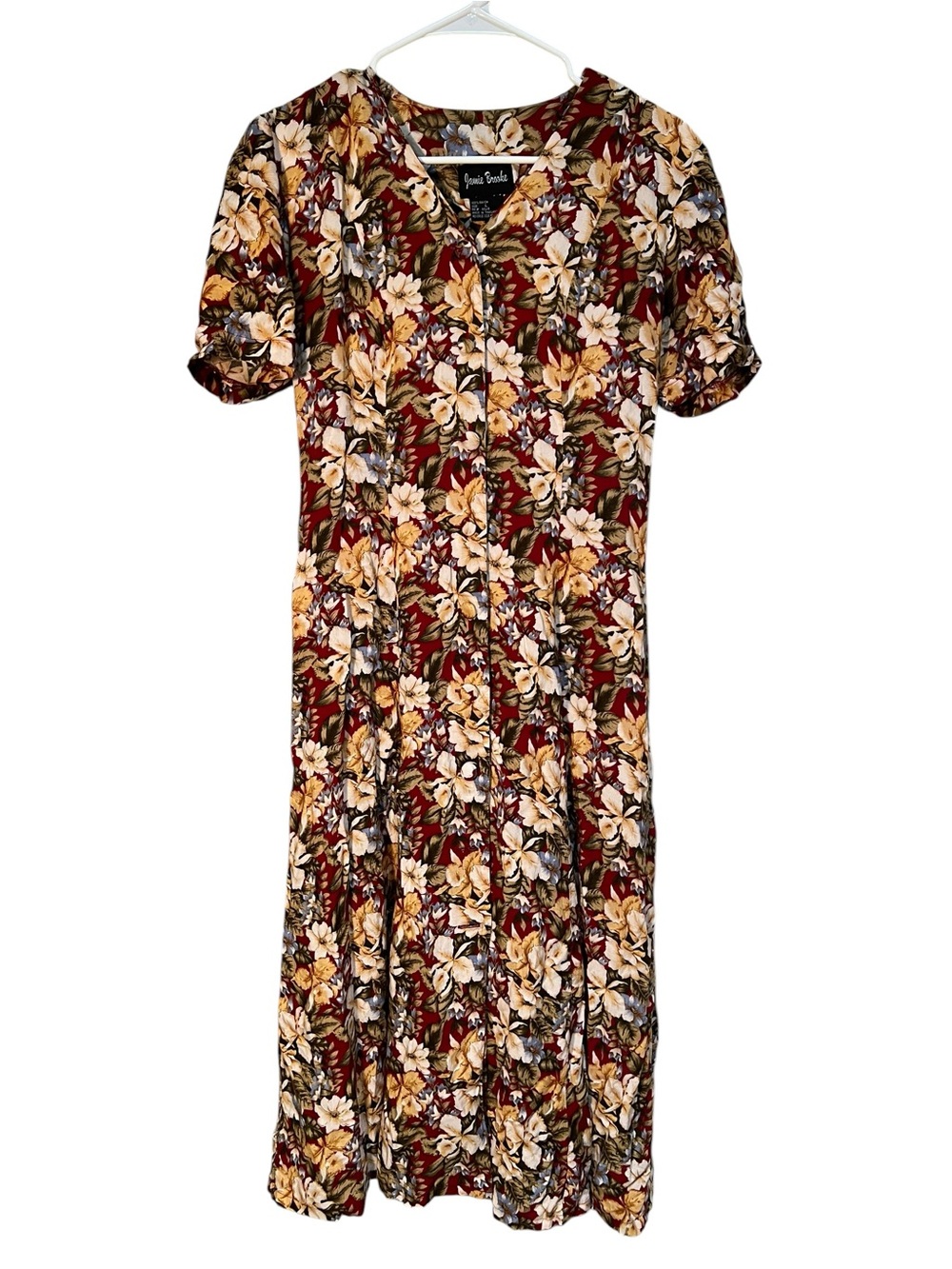 Vintage Jamie Brooke Midi Dress Burgundy Floral Button Front L